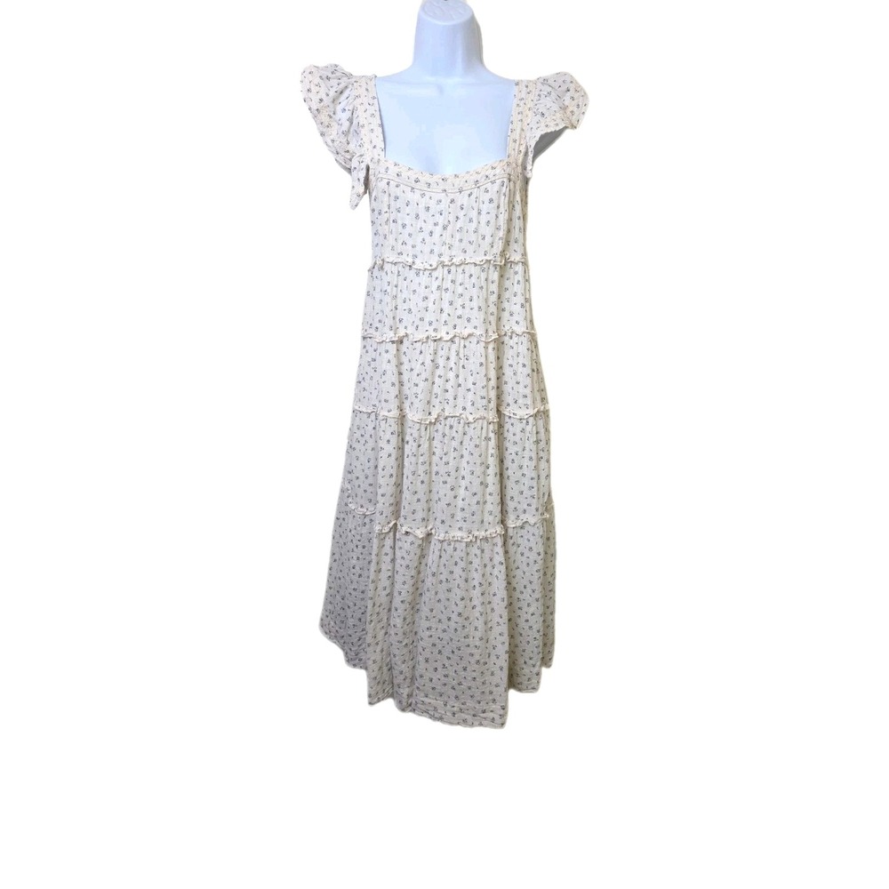 Karlie Floral Embroidered Cotton Gauze Tiered Midi Dress Calico - Size Small - Picture 4 of 14